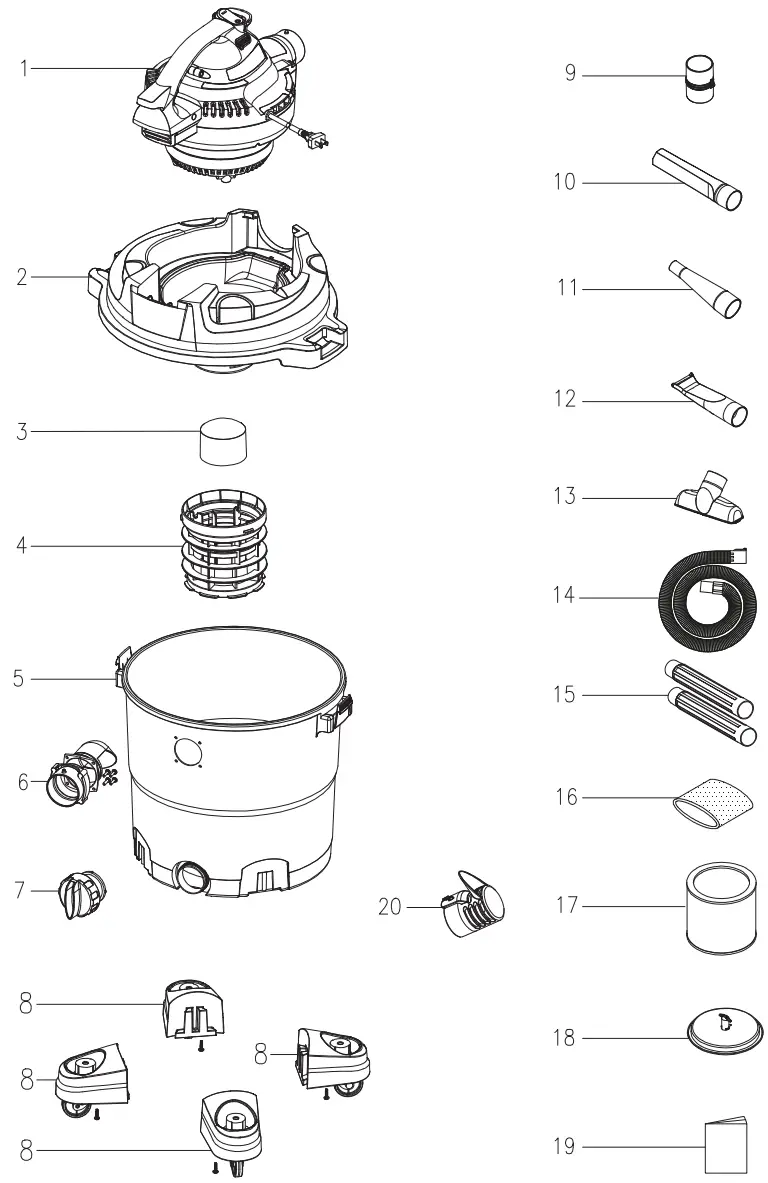 Vacmaster VJH1211PF 0201 Wet or Dry Vacuum Cleaner with Detachable Blower - EXPLODED VIEW