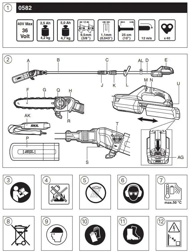 SKIL GS1E0582CA Cordless Pole Saw Pruner - Pkcer