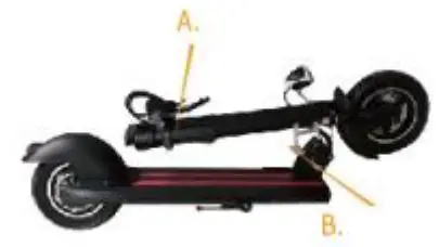 W-TEC 500W 10 Inch Tenmark II Folding Electric Scooter - Press the button on the folding mechanism B and slowly lift the handlebars A