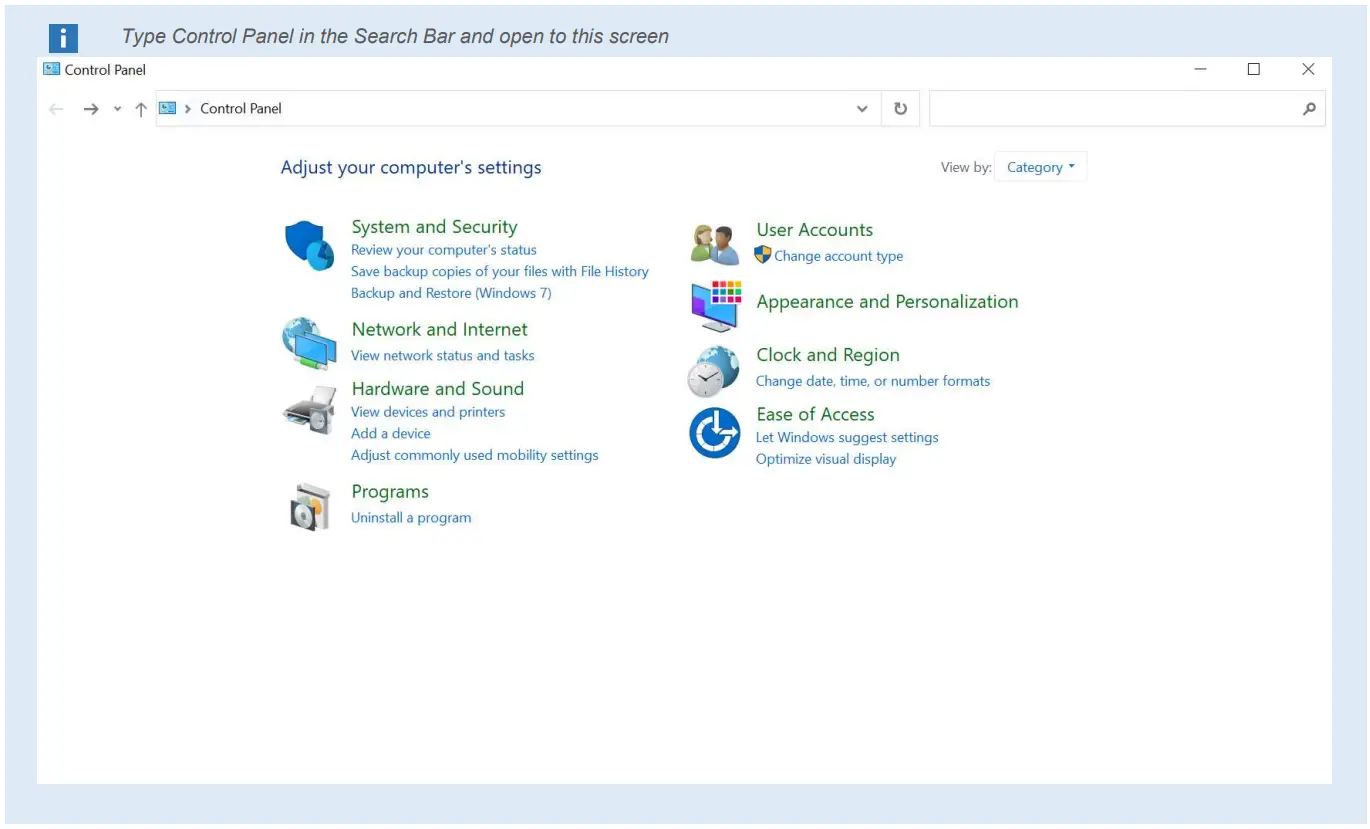 Open the Control Panel