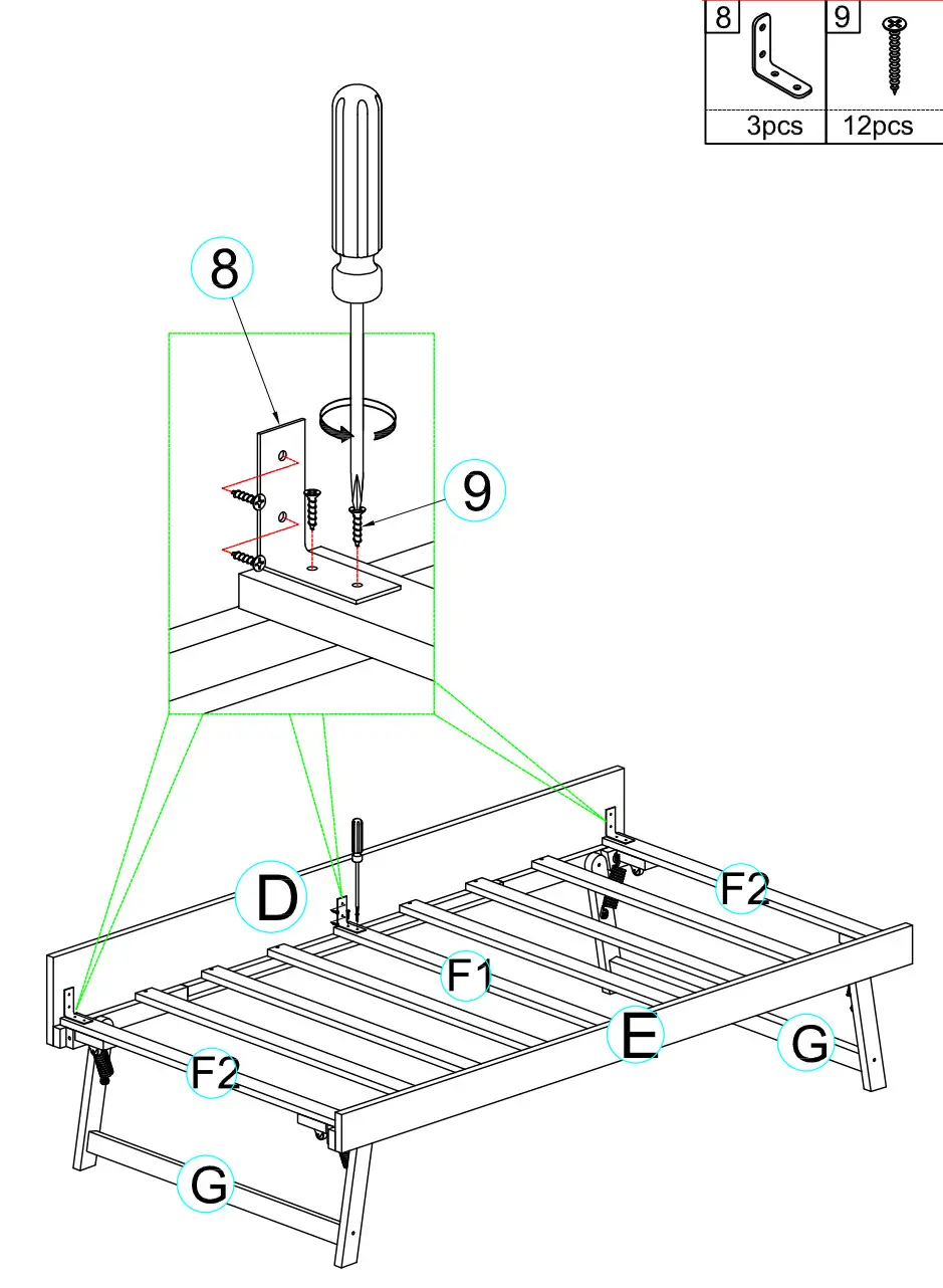 ModernLuxe WF299339 Full Size Upholstery Daybed with Trundle and USB Charging Design - assembly 10