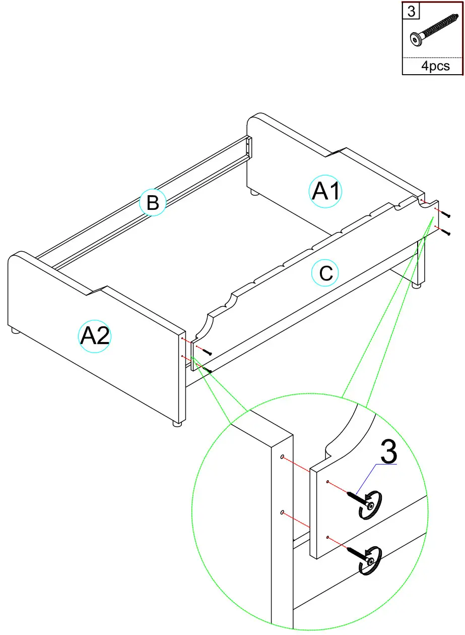 ModernLuxe WF299339 Full Size Upholstery Daybed with Trundle and USB Charging Design - assembly 4