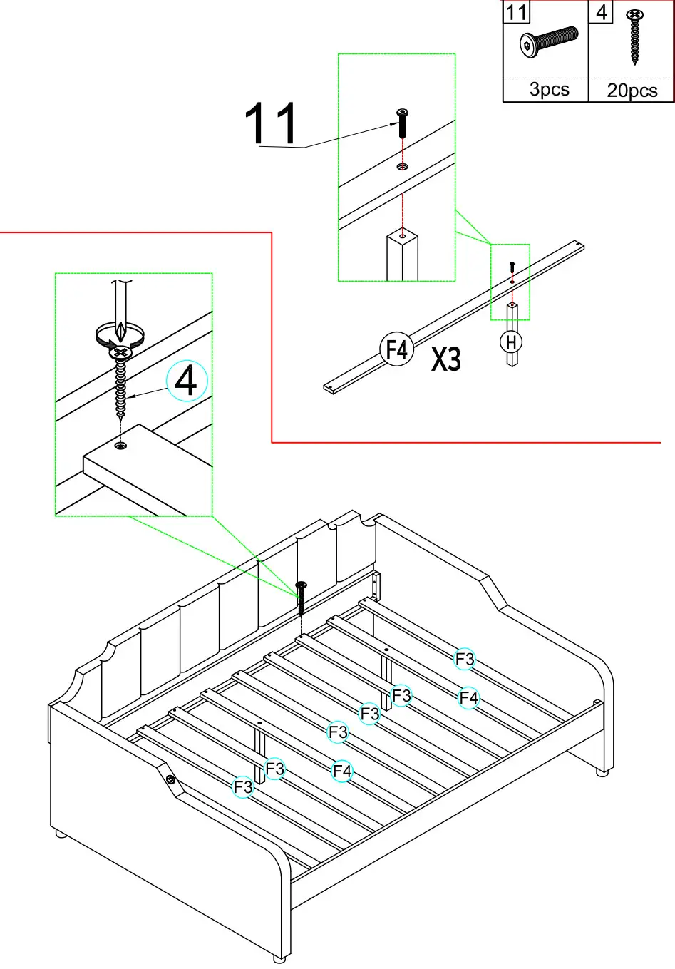 ModernLuxe WF299339 Full Size Upholstery Daybed with Trundle and USB Charging Design - assembly 5