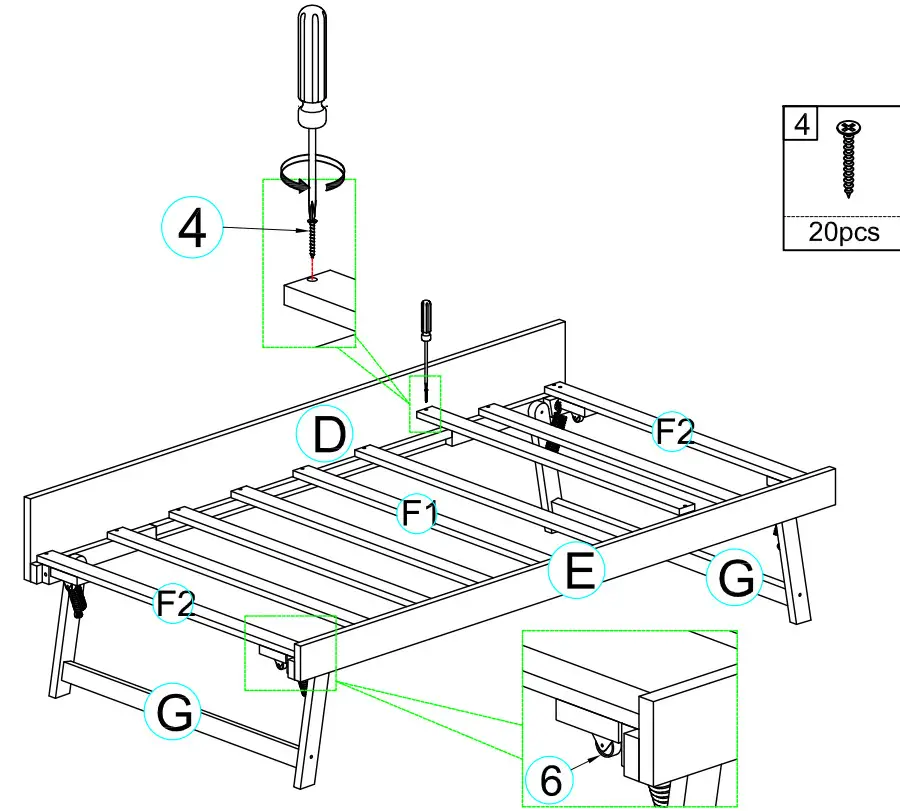ModernLuxe WF299339 Full Size Upholstery Daybed with Trundle and USB Charging Design - assembly 9