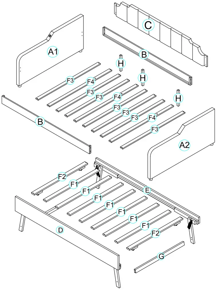 ModernLuxe WF299339 Full Size Upholstery Daybed with Trundle and USB Charging Design - assembly
