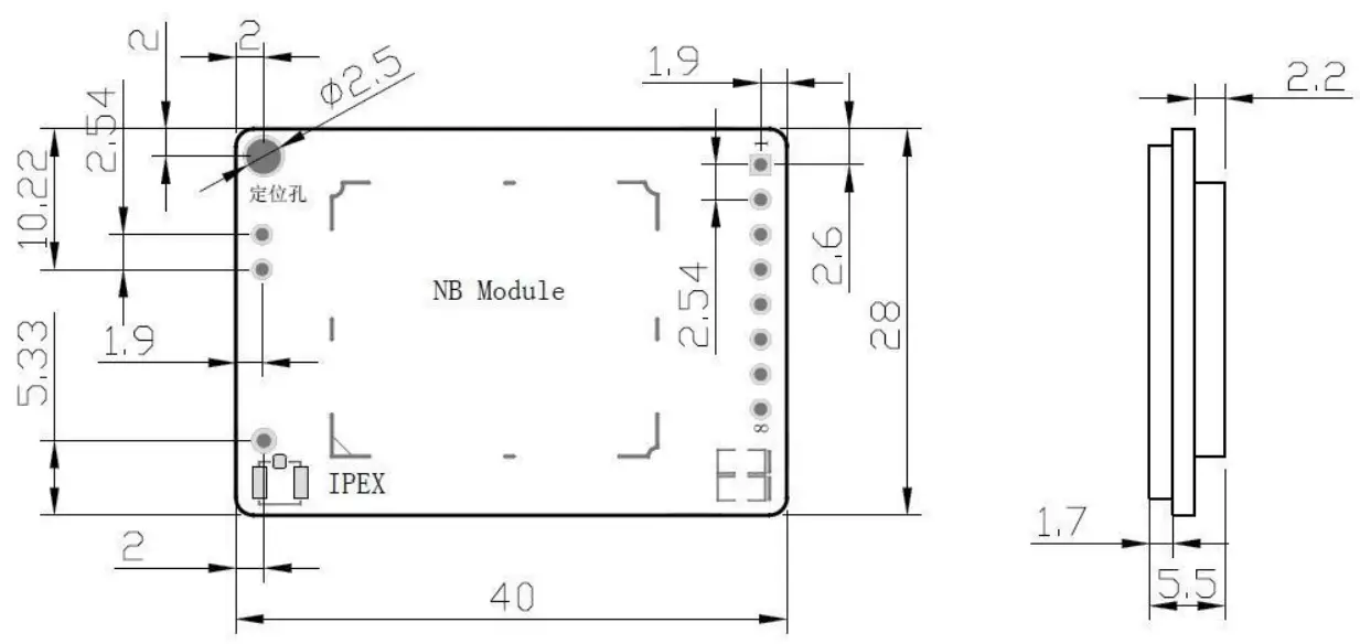 HAC Telecom Technology NB IoT Wireless Transparent Transmission Module - Mechanical package