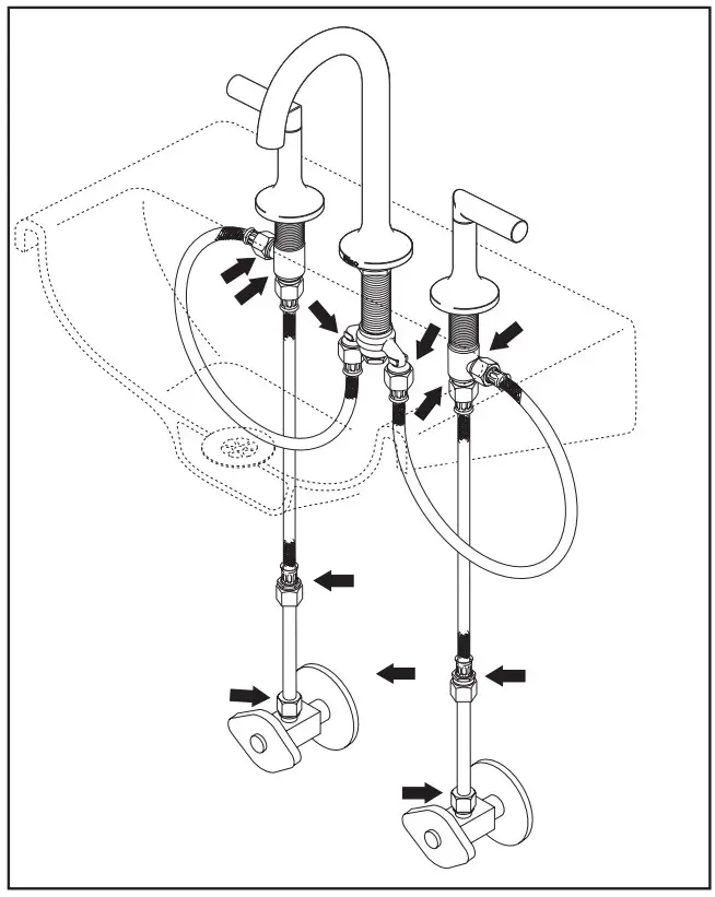 BRIZO 107360 Two Handle Widespread Bathroom Faucets - connections at arrows