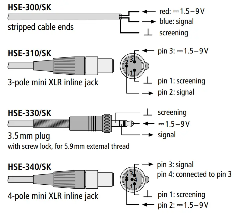 MONACOR HSE 330 SK Series Headband Microphone - Connection