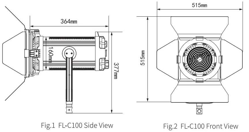 SWIT FL C100 LED Spot Light - Dimension