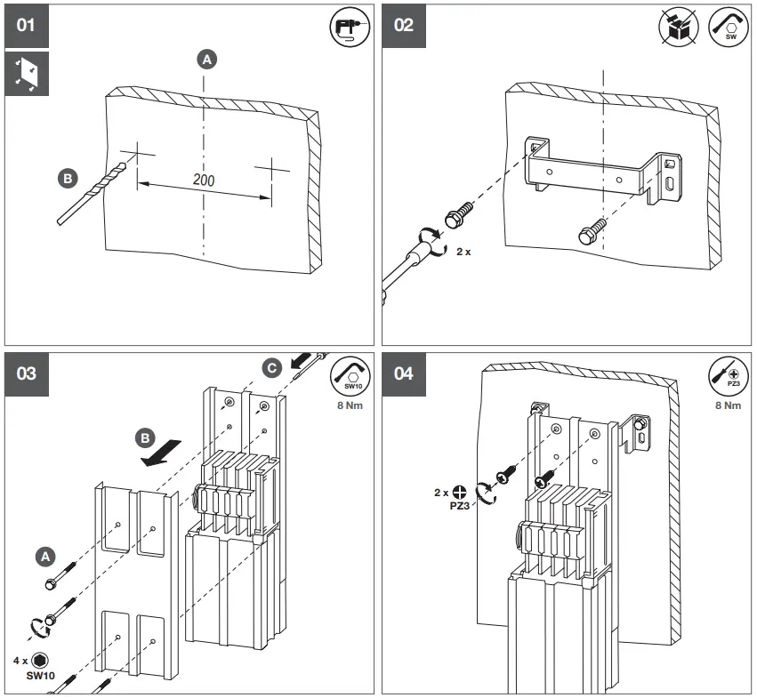 hager KEM31S26R0LMF Vertical Fastening - Assembly