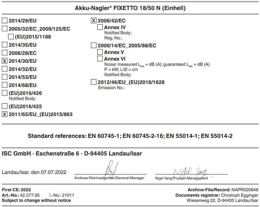 Einhell FIXETTO 18 50 N Cordless Nailer - Signeture