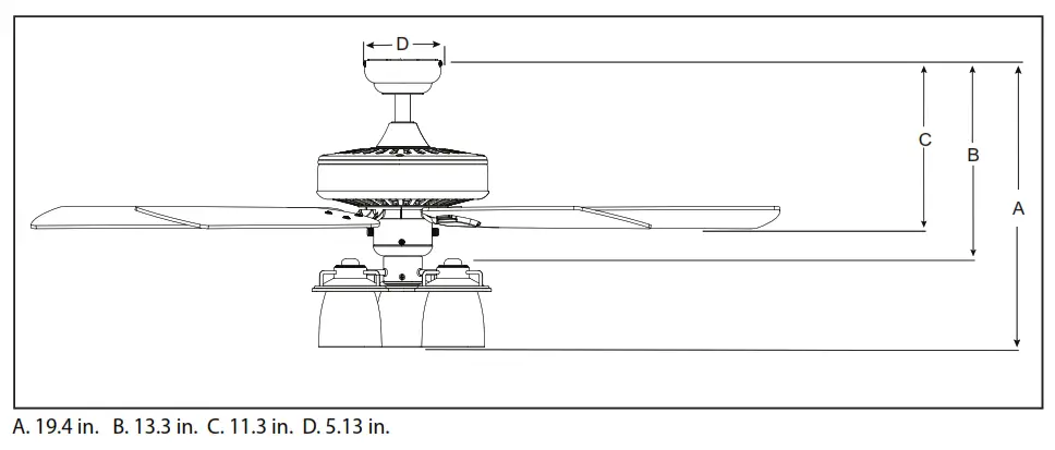 PROMINENCE HOME Briarcrest 50749 52 Inch Indoor Ceiling Fan - DIMENSION REFERENCE