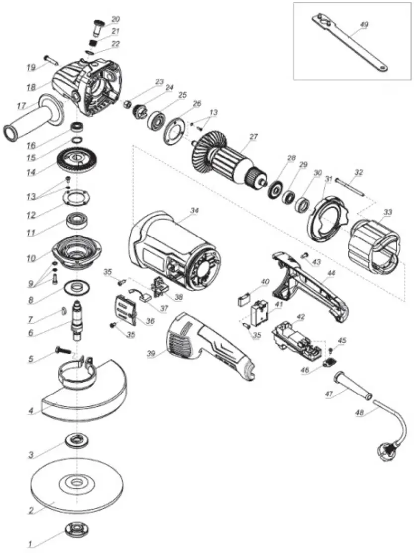DiamaPro SYSTEMS HGX 7 7 Inch Angle Grinder - ASSEMBLY