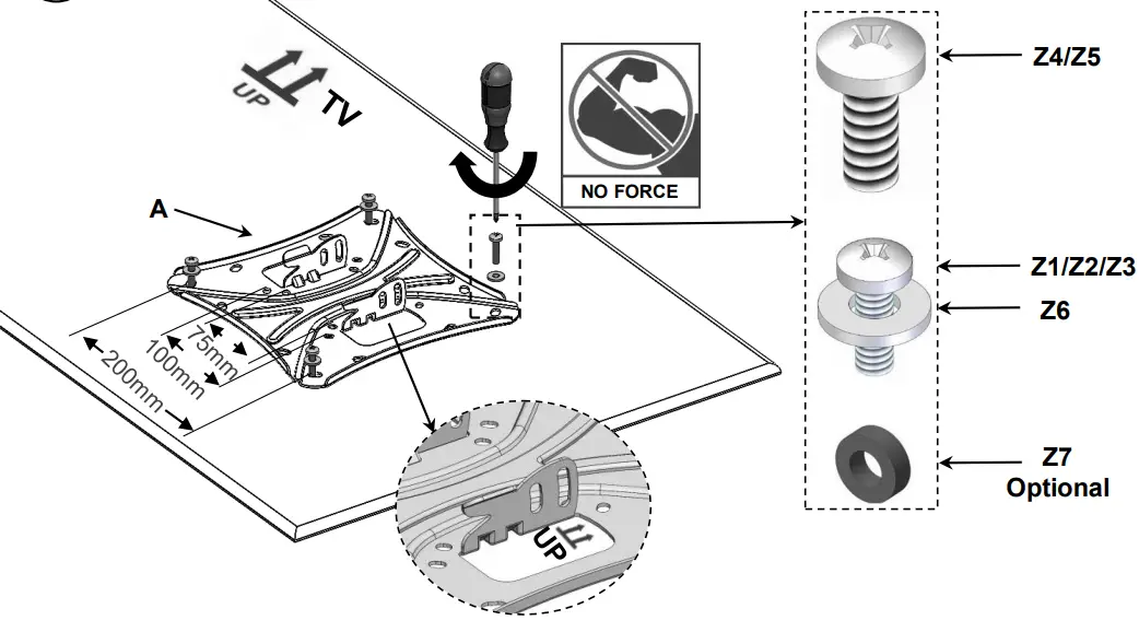 Connect the TV plate to the back of the TV