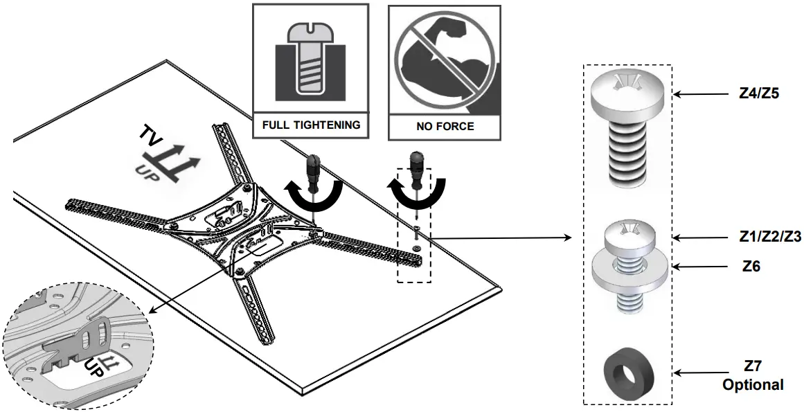 Connect the TV plate to the back of the TV