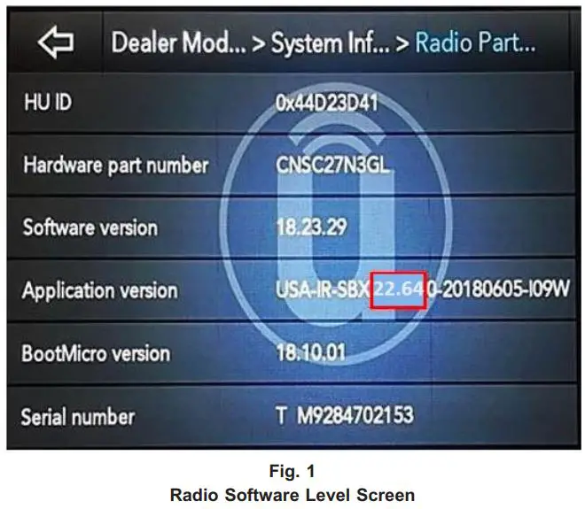 STELLANTIS UAQ Radio Software Level Screen User Manual - Fig. 1