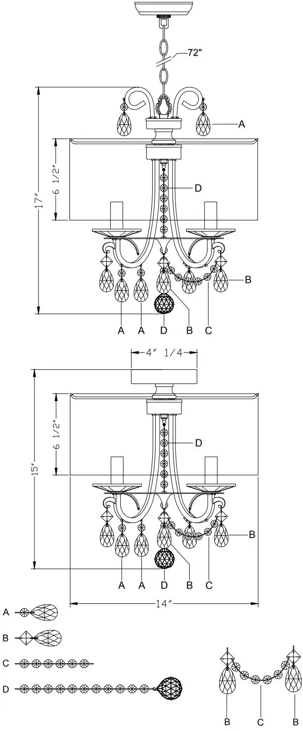 CRYSTORAMA 6623 VG CL MWP Othello Three Light Chandelier -