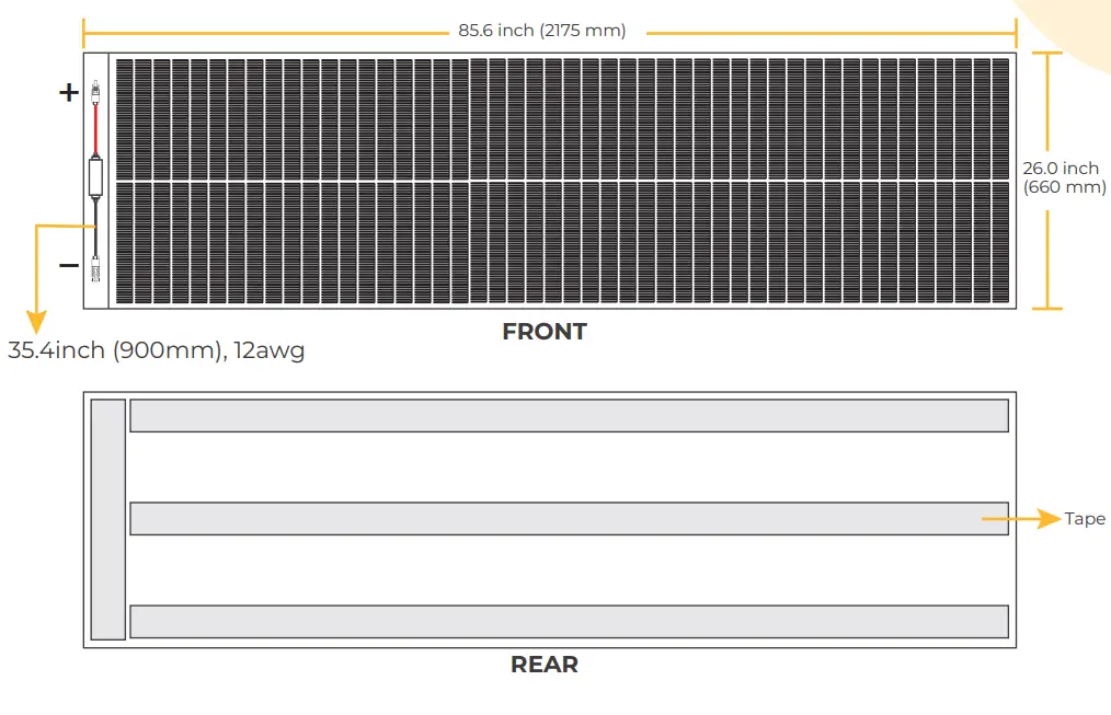 BougeRV LW152 CIGS Thin film Solar Panel - Solar Panel Dimension 2