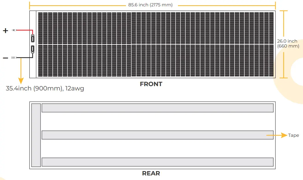 BougeRV LW152 CIGS Thin film Solar Panel - Solar Panel Dimension 2