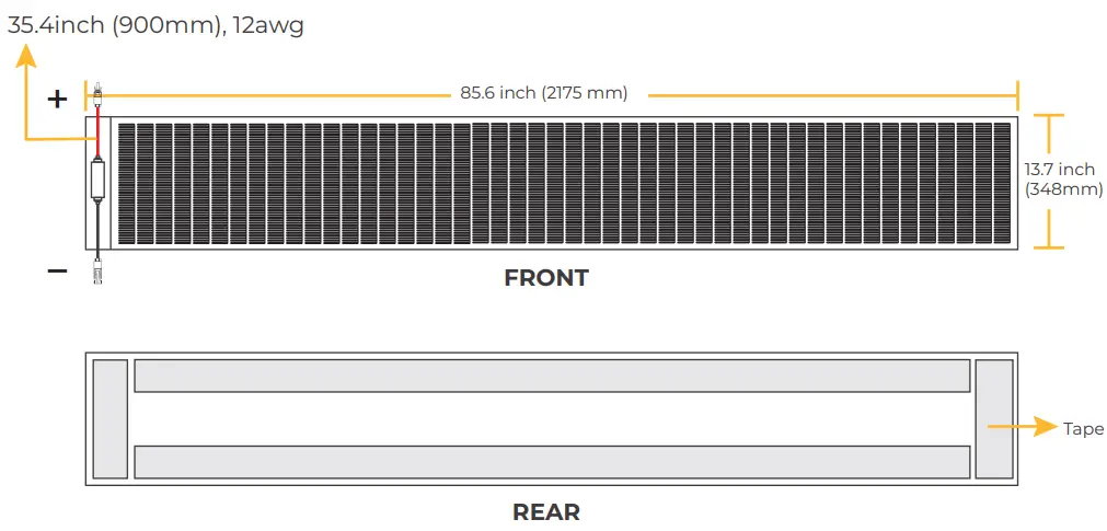 BougeRV LW152 CIGS Thin film Solar Panel - Solar Panel Dimension