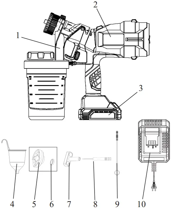 NORDIC SG L0118 18V Cordless Spray Gun - PARTS LIST