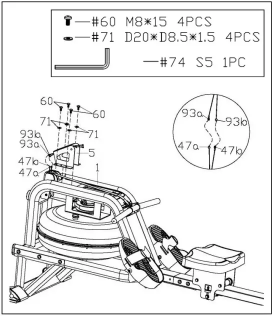 SUNNY HEALTH FITNESS SF RW5713 Smart Obsidian Surge 500 Meter Water Rowing Machine - ASSEMBLY 5