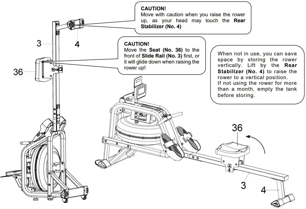 SUNNY HEALTH FITNESS SF RW5713 Smart Obsidian Surge 500 Meter Water Rowing Machine - STORAGE