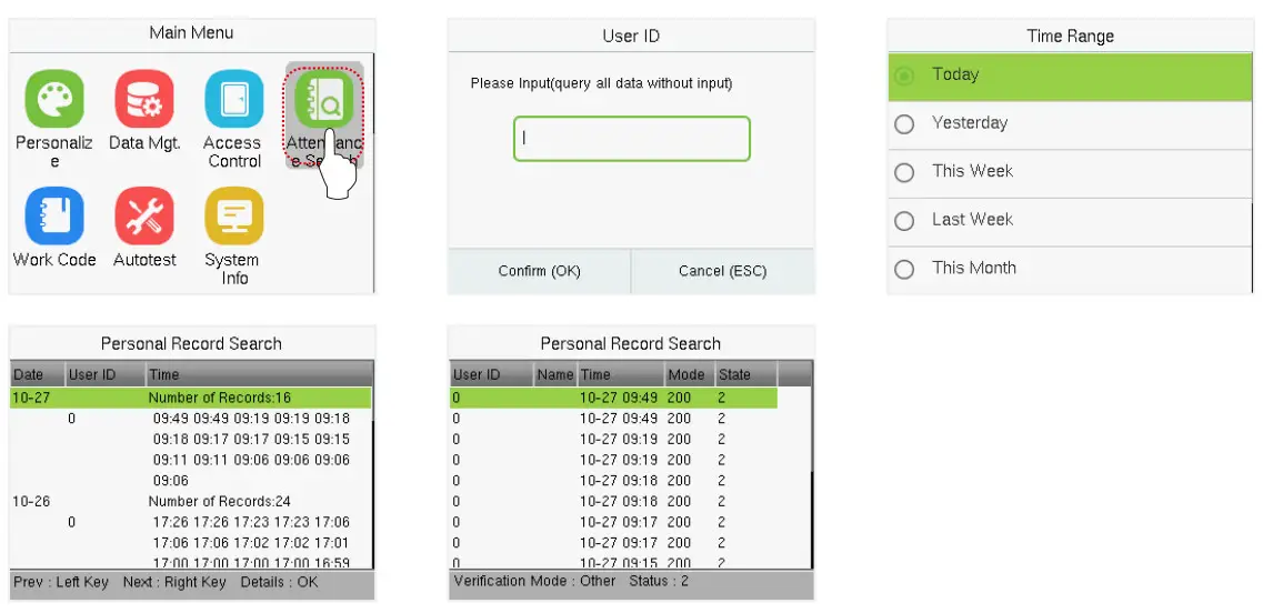 ZKTeco SC800 Touch Screen Access Control - Attendance Search