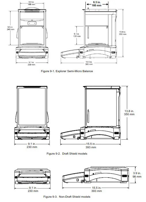 OHAUS 83021171 Explorer Semi Micro Balance - Dimensions