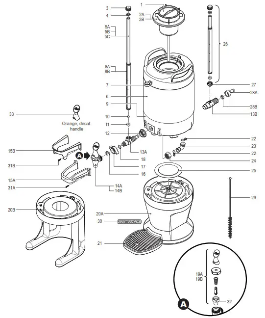 Curtis F-10073 1 and 1.5 Gallon Thermal Servers - Exploded View