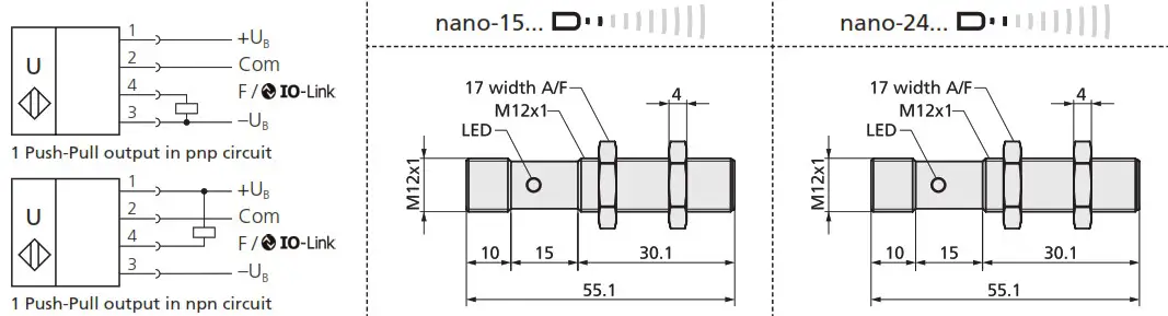 microsonic nano 15CF Ultrasonic Proximity Switch - Technical data 1