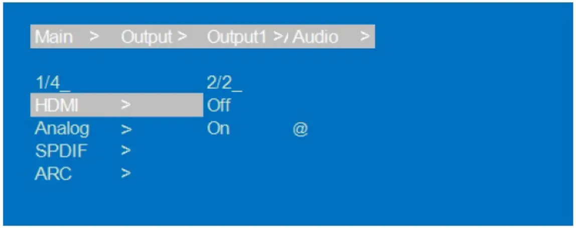 gofanco G4 0147A 8x8 HDMI Matrix 4K HDR Audio Extractor - Audio On Off 1
