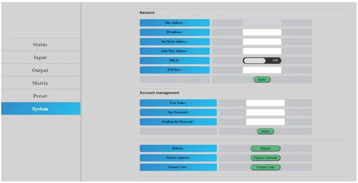 gofanco G4 0147A 8x8 HDMI Matrix 4K HDR Audio Extractor - Restore Factory Settings