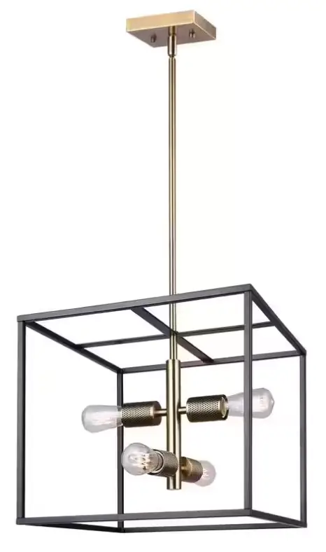 CANARMNA ICH2012B04BKG15 Zelda 4 Light Matte Black and Gold Square Chandelier