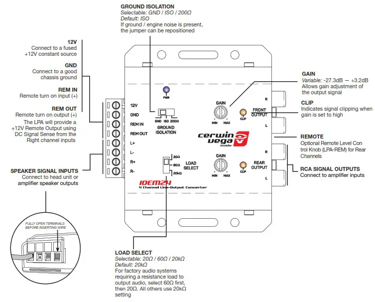 cerwin vega IOEM22 2 Channel Line Output Converter - Features & Wiring Information