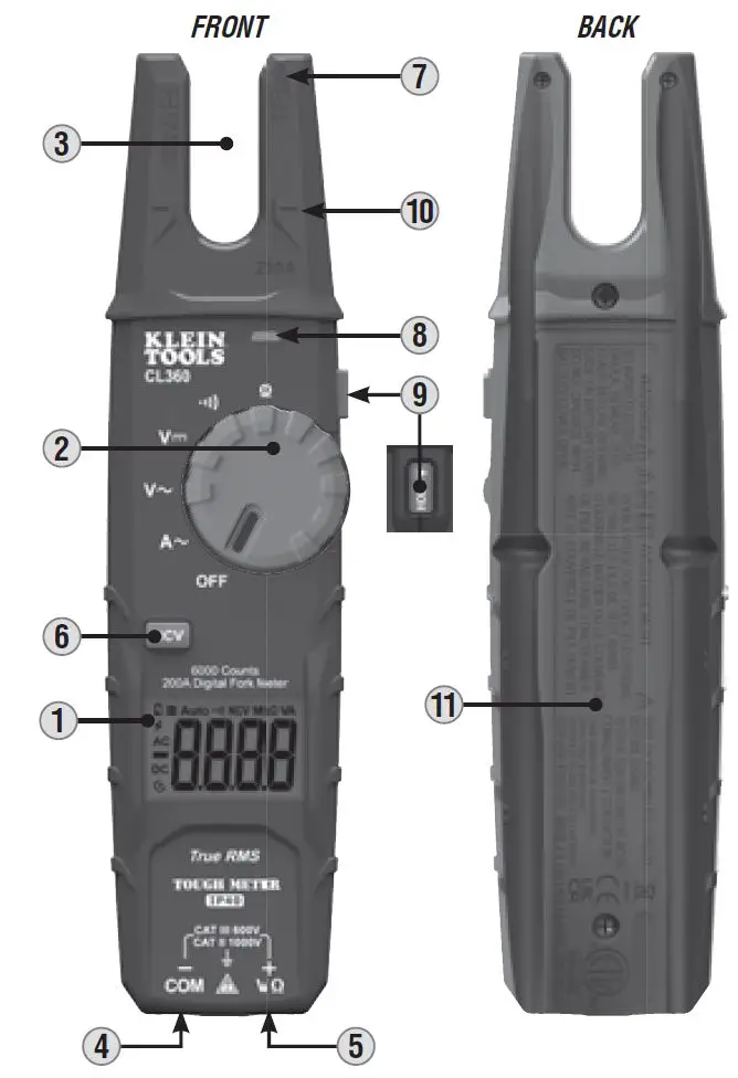 KLEIN TOOLS CL360 200A AC Open Jaw Fork Meter Instruction Manual-fig-4
