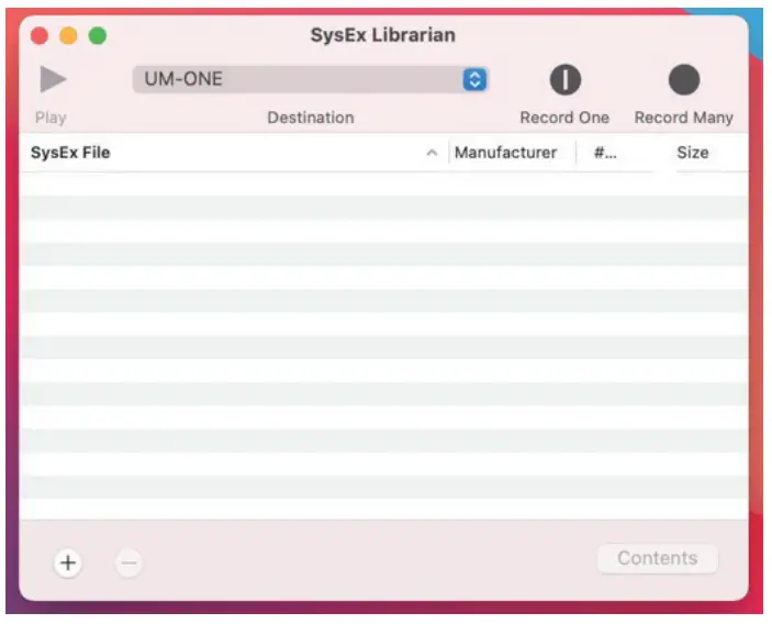 Configuration of SysEx Librarian