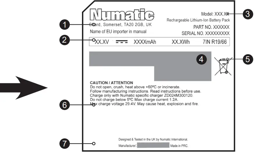 Numatic NQ100 Henry Stick Vacuum Cleaner - Battery Label