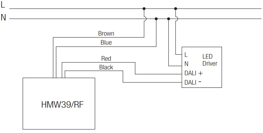 HYTRONIK HMW39 RF High Bay RF Wireless Microwave Dali Sensor - Wiring Diagram