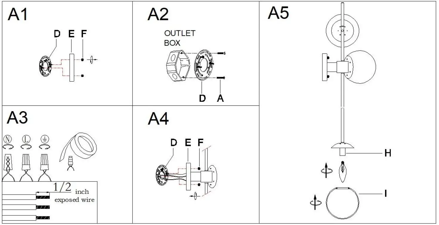 LNC FZMI2YHD13409B6 Modern Gold Bathroom Vanity Light - assembly