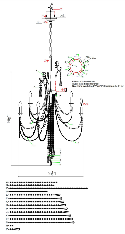 CRYST RAMA ARC-1909-SA-CL-MWP Arcadia 12 Light Antique Silver Chandelier - Fig1
