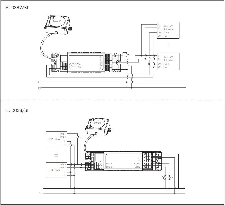HYTRONIK HC038V-BT Motion Sensor - Wiring Diagram