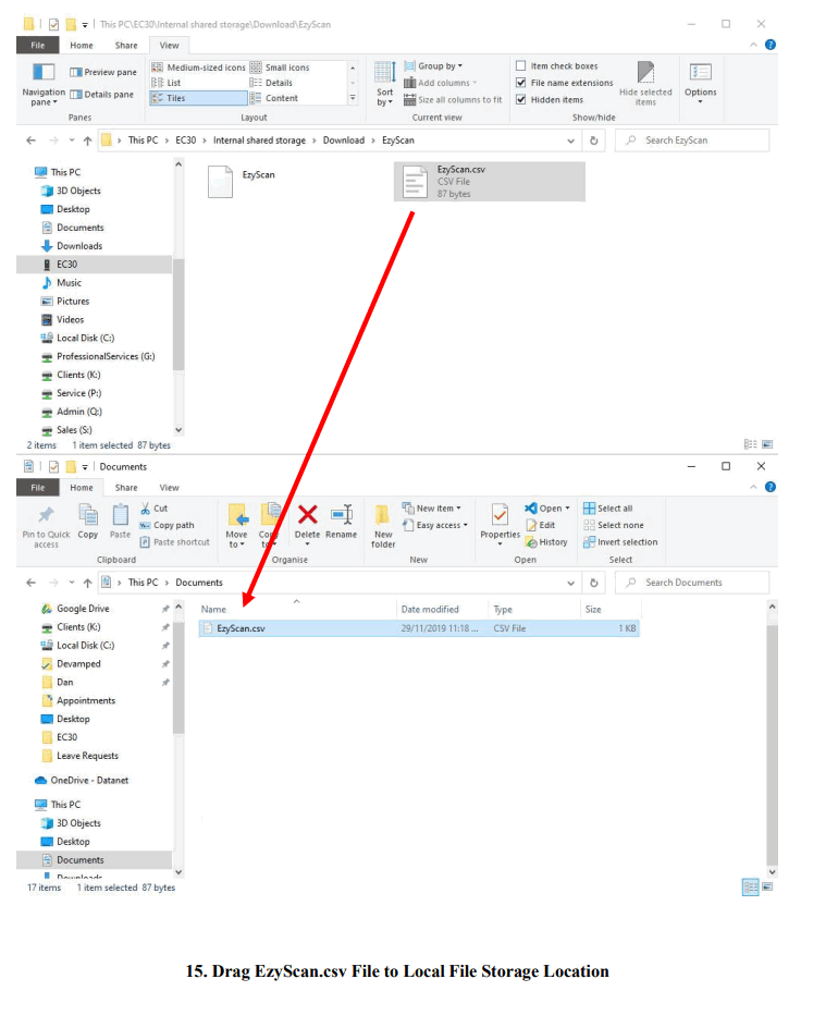 dAtAnet EC30 EzyScan Mobile Application - Local File Storage Location