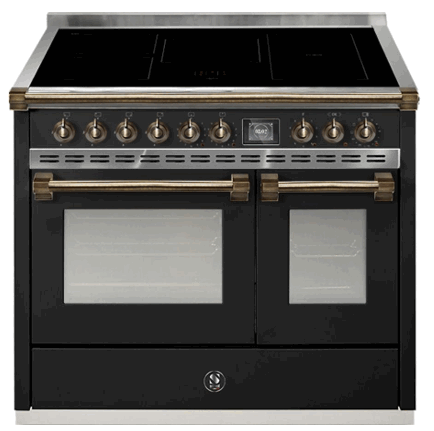 Steel AQ10SF-5FI-BA-B Ascot 100cm Gloss Black with Bronze Trim Induction Freestanding Cooker