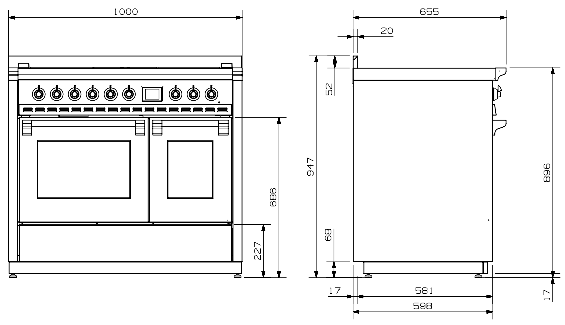 Steel AQ10SF-5FI-BA-B Ascot 100cm Gloss Black with Bronze Trim Induction Freestanding Cooker - fig 1