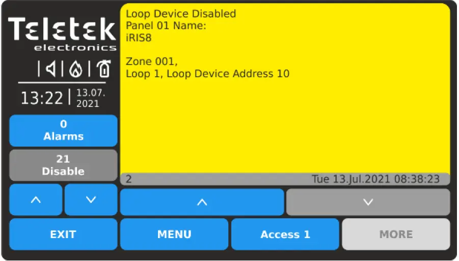 Teletek TFT Addressable Fire Alarm Repeater Panel 33