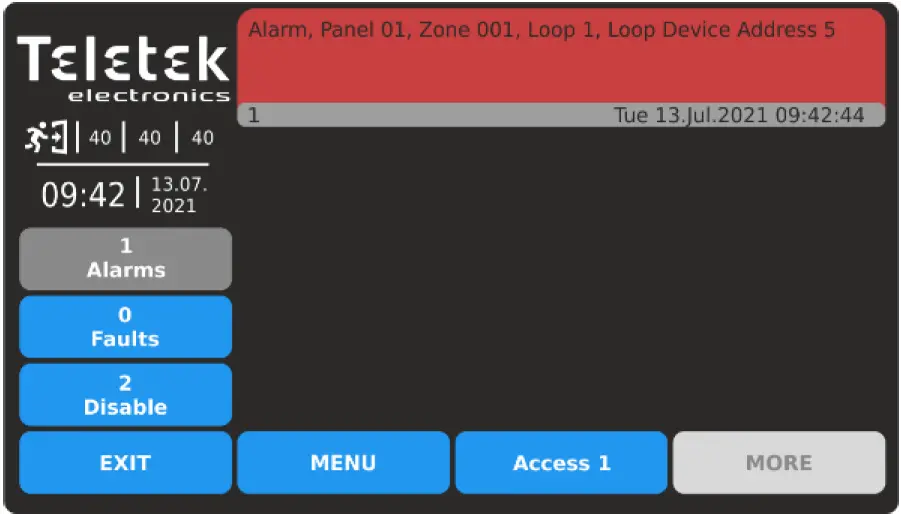 Teletek TFT Addressable Fire Alarm Repeater Panel 44