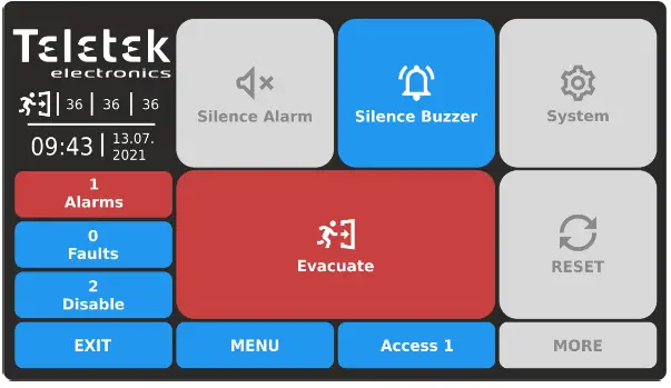 Teletek TFT Addressable Fire Alarm Repeater Panel 45