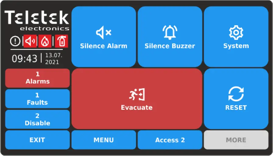 Teletek TFT Addressable Fire Alarm Repeater Panel 49
