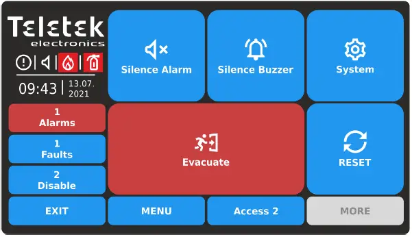 Teletek TFT Addressable Fire Alarm Repeater Panel 52